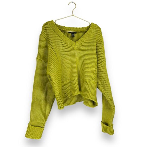 Forever 21 Green Ribbed Heavy Knit Sweater Size:‎ M Cozy Stylish Crop  500 - Picture 5 of 8